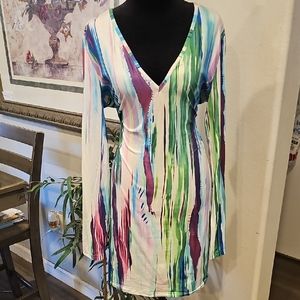 V-Neck Multicolor Long Sleeve Dress